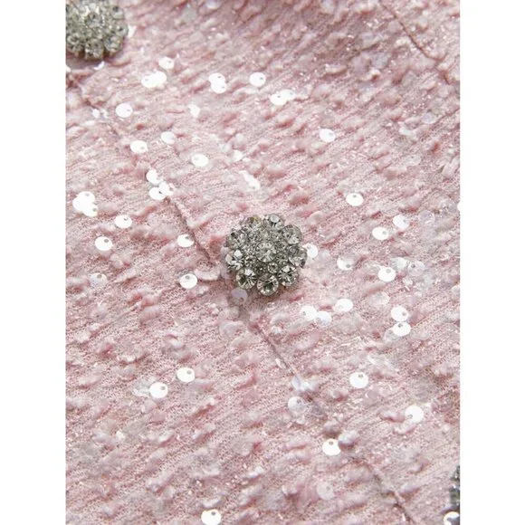 Elegant Sequin tweed Dress & Blazer 2 piece Suit Set pink - Picture 7 of 12
